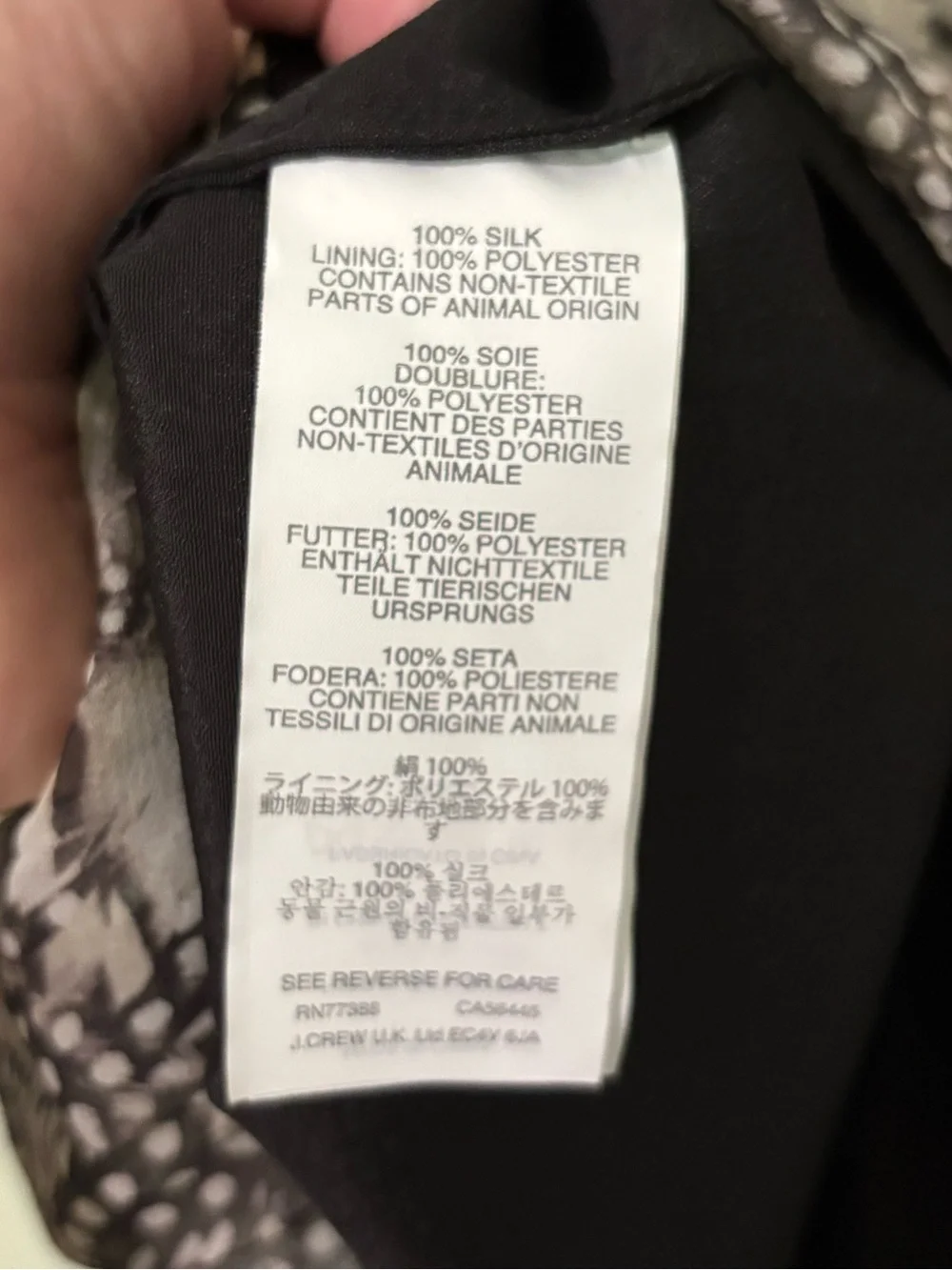 J. Crew Silk Black and White Printed V-Neck Long Sleeve Dress